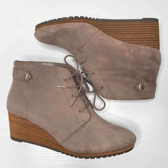 Dr. Scholl's Conquer Faux Suede Ankle Lace Up Wedge Boots Women 9 M Tan - Picture 5 of 12